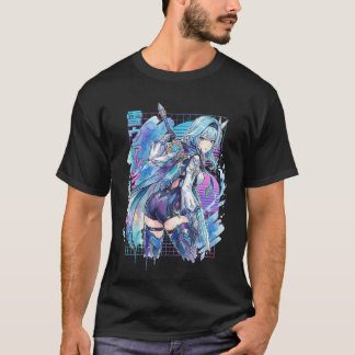 原神 ユーラ ヴェイパーウェーブ グリッチ パーム サンセット ネオン グリ Tシャツ