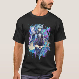 原神 ユーラ ヴェイパーウェーブ ネオン グリッド 和風T Tシャツ