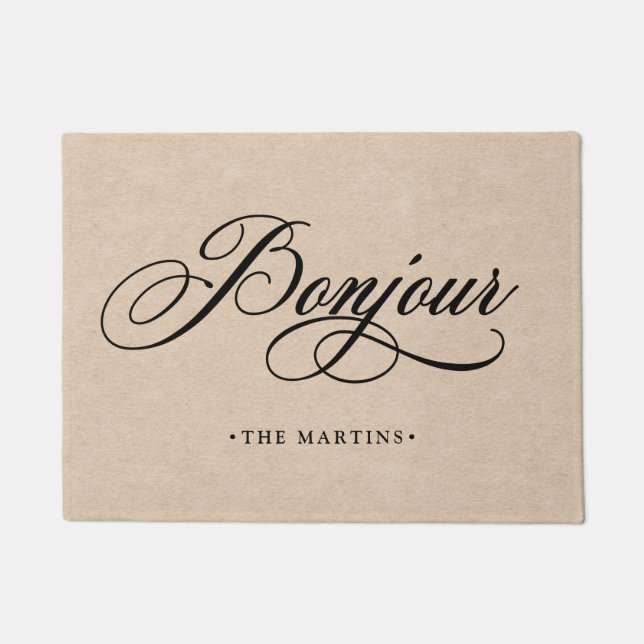 原稿のクラフトの素朴でフランスのな一見| Bonjour ドアマット (正面)