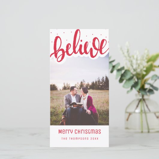原稿のクリスマスの写真カードを信じて下さい シーズンカード (スタンド正面)