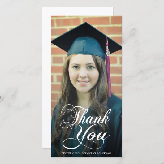 原稿の上敷の卒業の写真カードありがとう サンキューカード (正面/裏面)