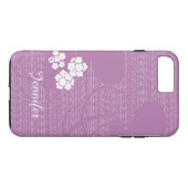 原稿の名前とカスタムな紫色および白い花 Case-Mate iPhoneケース (裏面(横))