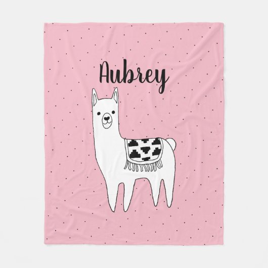 原稿の名前の粋なラマのスケッチ及び黒い点 フリースブランケット (正面)