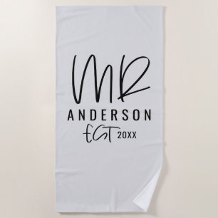 原稿の手書きの氏結婚式の新婚旅行 ビーチタオル