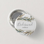 原稿の水彩画の素朴でシックな結婚式の新婦付添人 缶バッジ (正面&裏面)