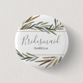 原稿の水彩画の素朴でシックな結婚式の新婦付添人 缶バッジ (正面)