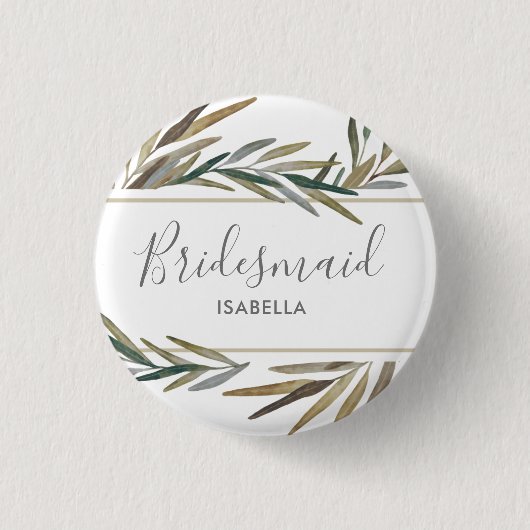 原稿の水彩画の素朴でシックな結婚式の新婦付添人 缶バッジ (正面)