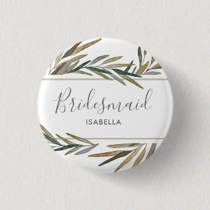 原稿の水彩画の素朴でシックな結婚式の新婦付添人 缶バッジ
