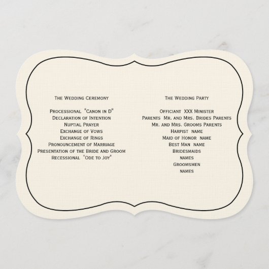 原稿の結婚式プログラムDIYファン-白を離れた黒 プログラム (裏面)
