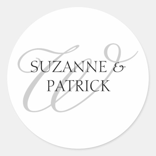 原稿Wのモノグラムのラベル(銀/黒) ラウンドシール (正面)