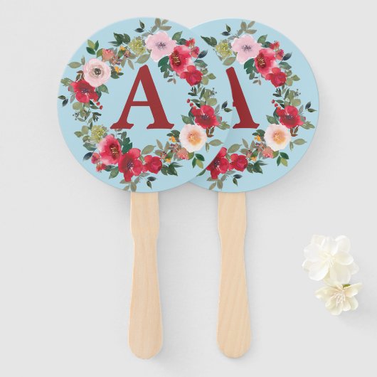 原糖ブルーの背景を持つ野生のバラ ハンドファン (正面&裏面)