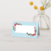 原糖ブルーの背景を持つ野生のバラ プレイスカード (裏面)