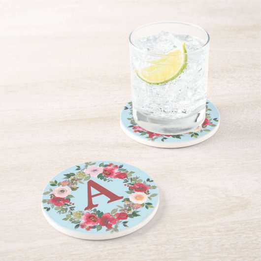 原糖ブルーの背景コースター付きワイルドバラ コースター (側面)