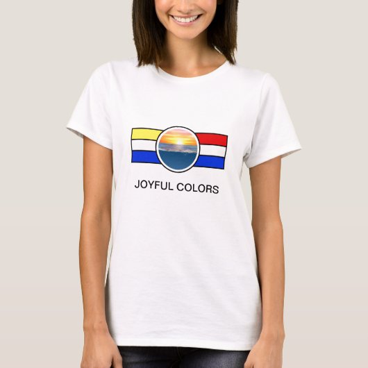 原色とストライプのオーシャンサンライズ Tシャツ (正面)