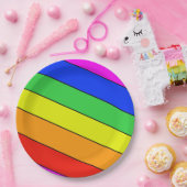 原色のスプーンストライプキーなレインボー ペーパープレート (パーティー)