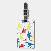 原色の恐竜パターン ラゲッジタグ (正面縦)