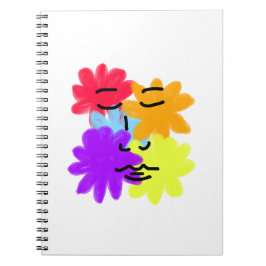 原色の抽象的な顔と花 ノートブック