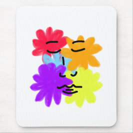 原色の抽象的な顔と花 マウスパッド