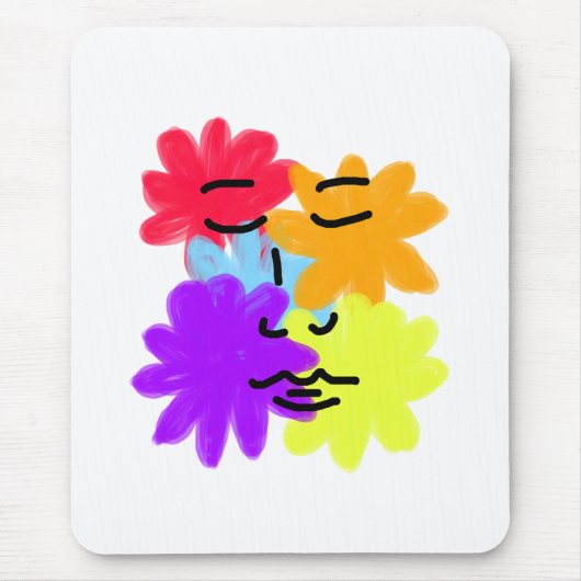 原色の抽象的な顔と花 マウスパッド (正面)