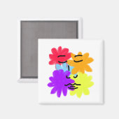 原色の抽象的な顔と花 マグネット (正面/裏面)