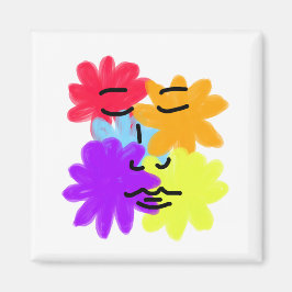 原色の抽象的な顔と花 マグネット