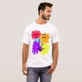 原色の抽象的な顔と花 Tシャツ (正面フル)