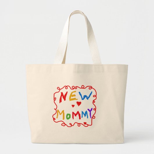 原色の文字の新しいお母さん ラージトートバッグ (正面)
