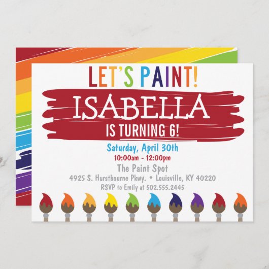 原色の絵画の誕生日のパーティの招待状 招待状 (正面/裏面)