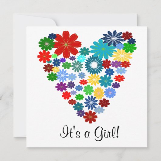 原色の花のハートのベビーシャワーの招待状 招待状 (正面)