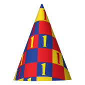 原色の赤く黄色い青の第1誕生会 パーティーハット (正面)