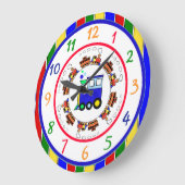 原色のChooかわいいChooの列車 ラージ壁時計 (傾斜)