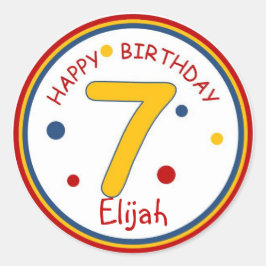 原色ハッピーバースデー数値7 ラウンドシール