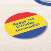 原色パーティー子供の誕生日 ラウンドペーパーコースター (アングル)