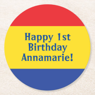 原色パーティー子供の誕生日 ラウンドペーパーコースター