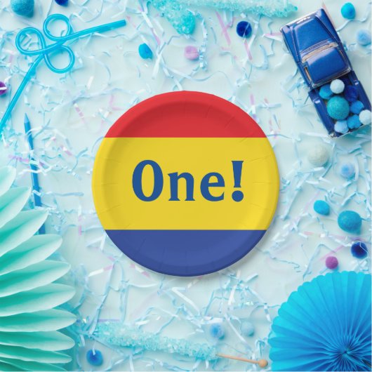 原色レッドイエローブルー1st誕生日パーティー ペーパープレート (パーティー)