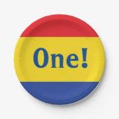 原色レッドイエローブルー1st誕生日パーティー ペーパープレート (正面)