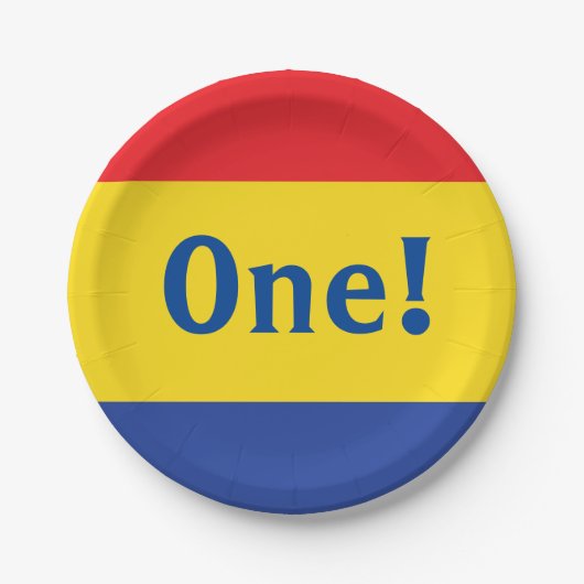 原色レッドイエローブルー1st誕生日パーティー ペーパープレート (正面)