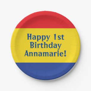 原色レッドイエローブルー1st誕生日パーティー ペーパープレート