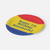 原色レッドイエローブルー1st誕生日パーティー ペーパープレート (アングル)