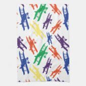 原色ヴィンテージ二面飛行機パターン キッチンタオル (縦)