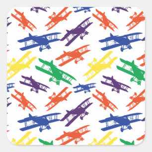 原色ヴィンテージ二面飛行機パターン スクエアシール