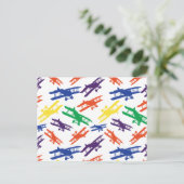 原色ヴィンテージ二面飛行機パターン ポストカード (スタンド正面)