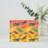 原色ヴィンテージ二面飛行機パターン ポストカード (スタンド正面)