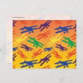 原色ヴィンテージ二面飛行機パターン ポストカード (正面/裏面)