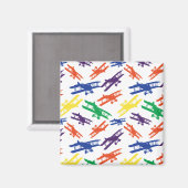 原色ヴィンテージ二面飛行機パターン マグネット (正面/裏面)
