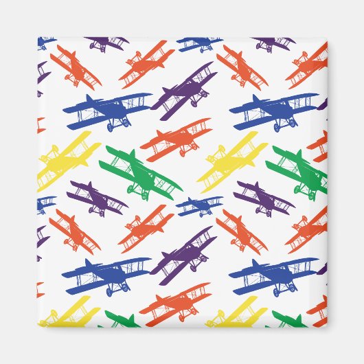 原色ヴィンテージ二面飛行機パターン マグネット (正面)