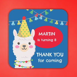 原色可愛いラマ広場ステッカー スクエアシール