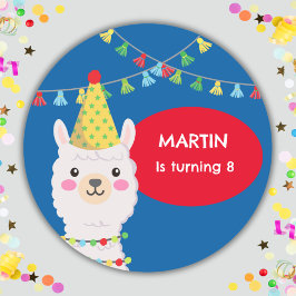 原色可愛いラマ広場ステッカー ラウンドシール