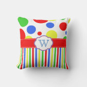 原色明るい子供のモノグラム クッション (正面)