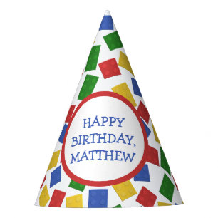 原色玩具建物レンガパターンプリント パーティーハット